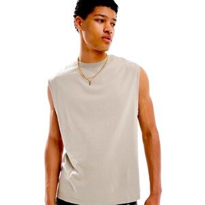 Pull&Bear Men’s Sleeveless Muscle Fit‎ Cotton Tank Top In Sand/Beige Sz XL